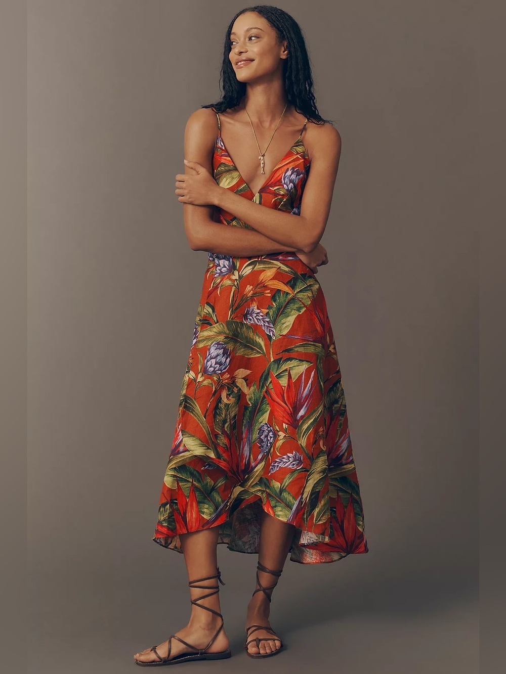 NWT Farm Rio Florart Linen Midi Dress XS